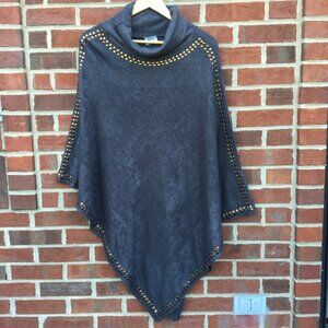 Mad Style Poncho Dark Gray Sweater Knit OSFM Studded Cowlneck Boho Chic